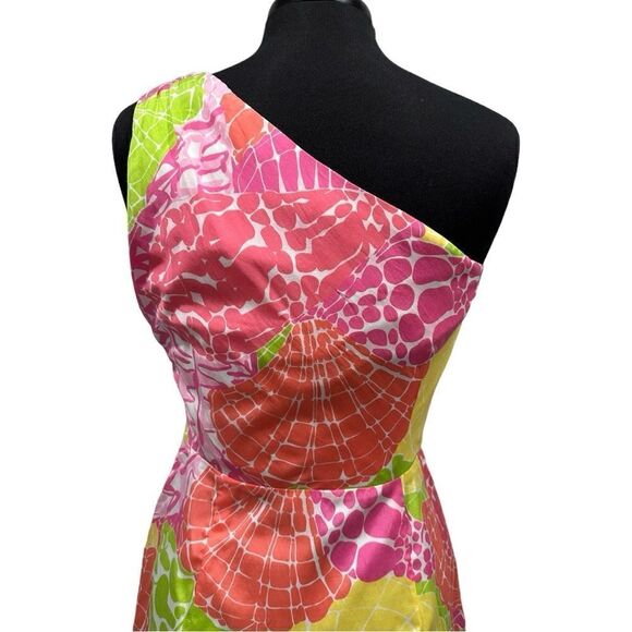Lilly Pulitzer Julianne One Shoulder Dress Sz 8 Ginger Orange Floral - Picture 8 of 14